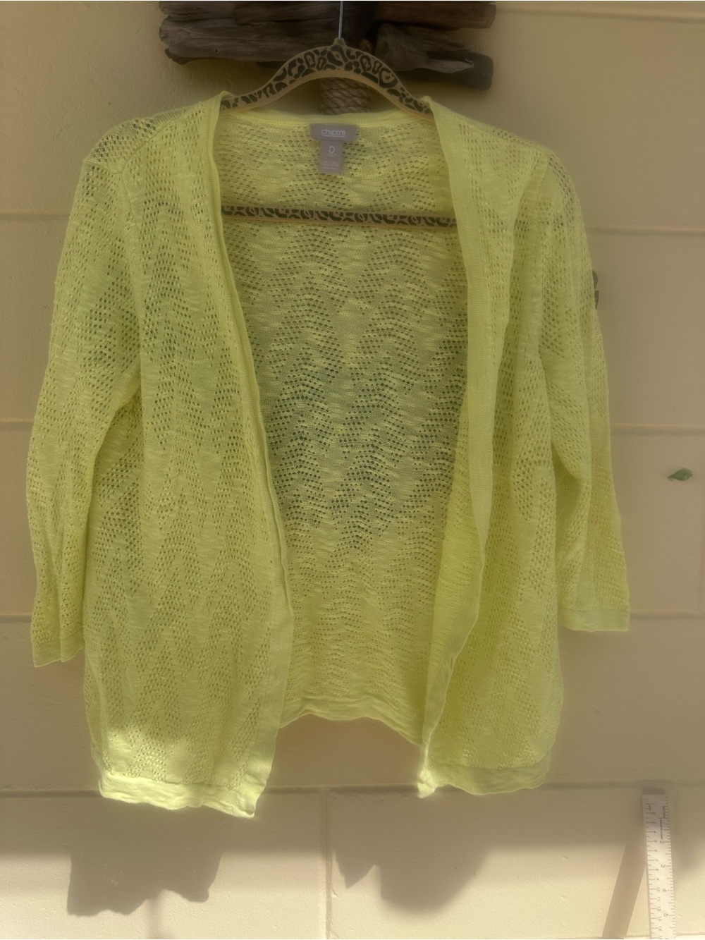 Chico's Lightweight Open-Front Yellow Knit Cardigan
